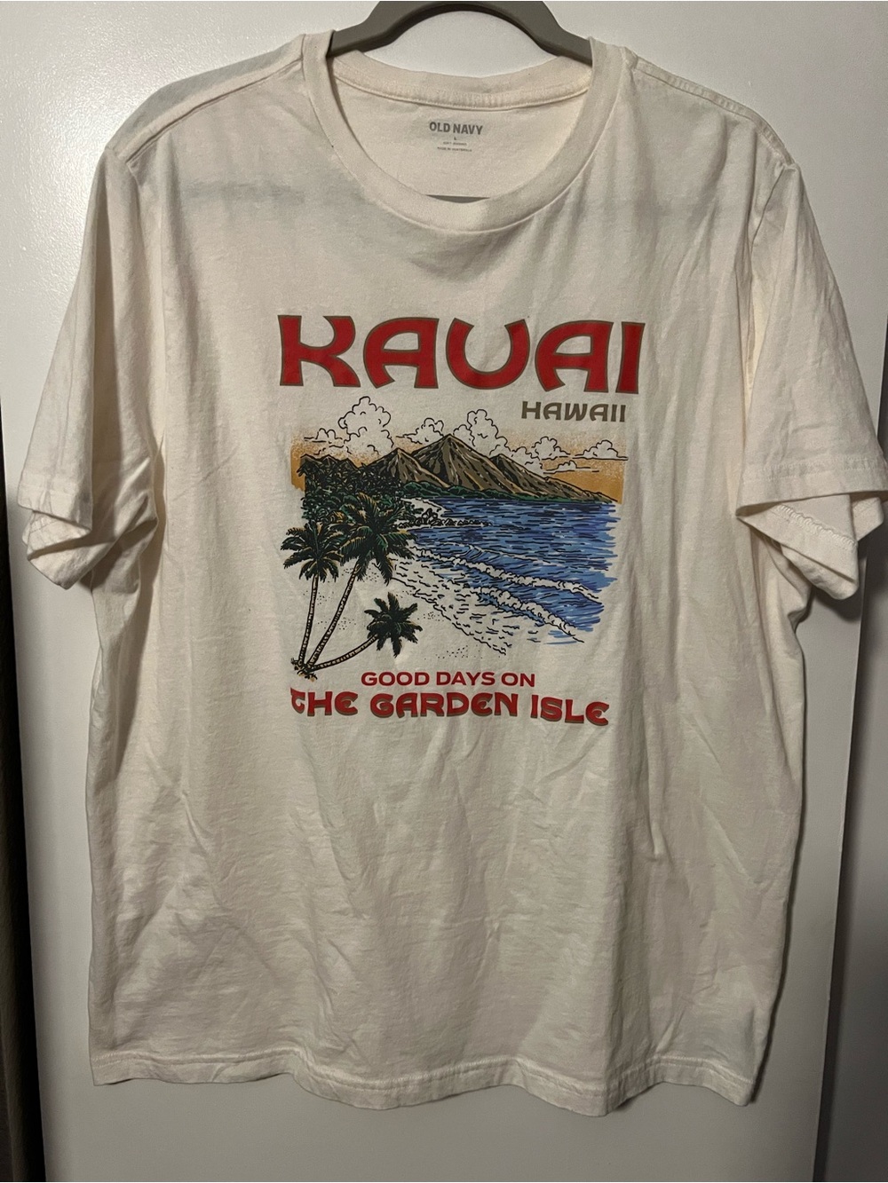 Old Navy Cream Kauai Graphic Tee with Red Print